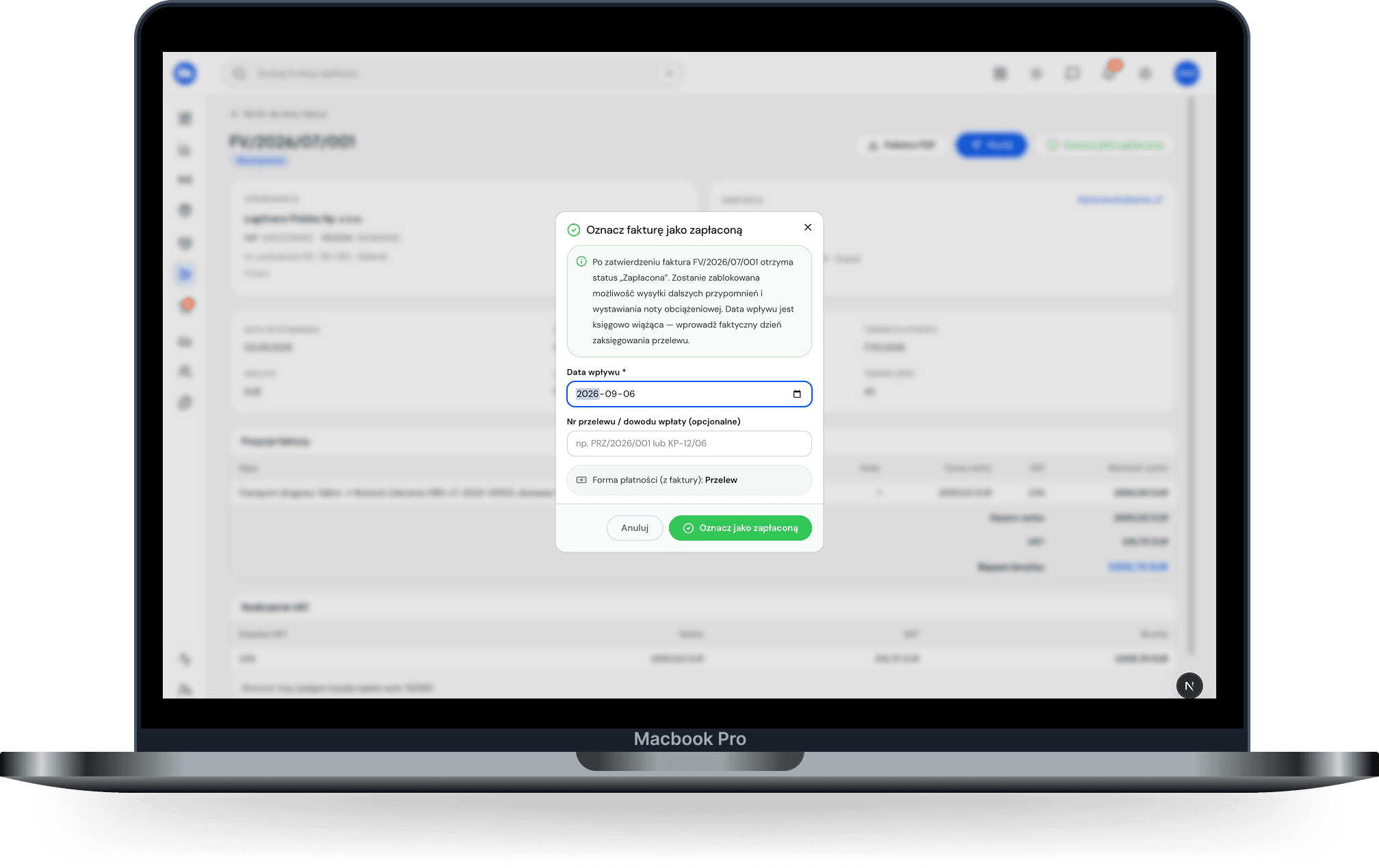 Order → invoice · desktop 1440 — The order on the left, the invoice on the right, an arrow between them and an “Issue and send” button.